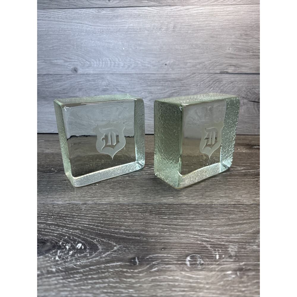 VTG Bookends Pair Solid Glass Block 5.5 Lb Letter D Monogrammed Book Ends 5x2.5”